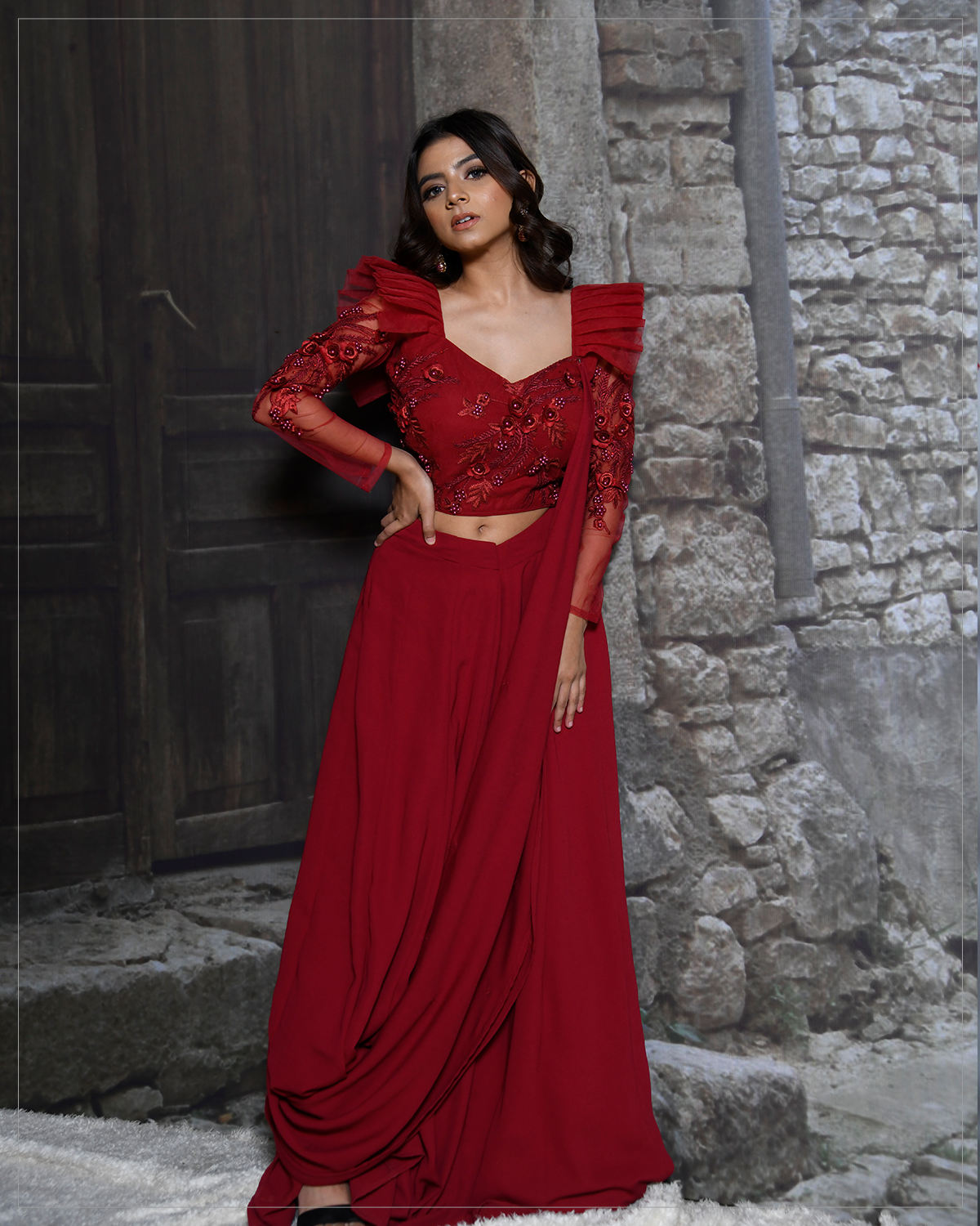 Maroon Sharara Drape - Image 3