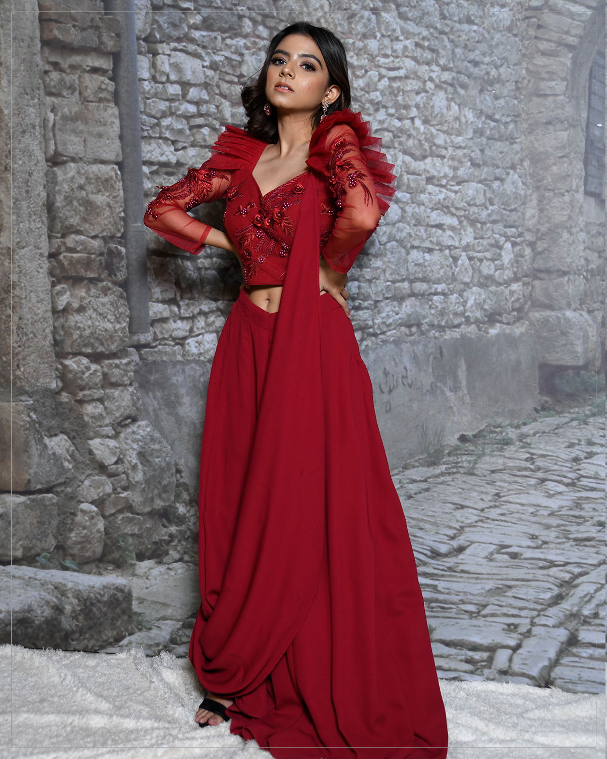 Maroon Sharara Drape - Image 2