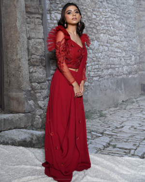 Maroon Sharara Drape