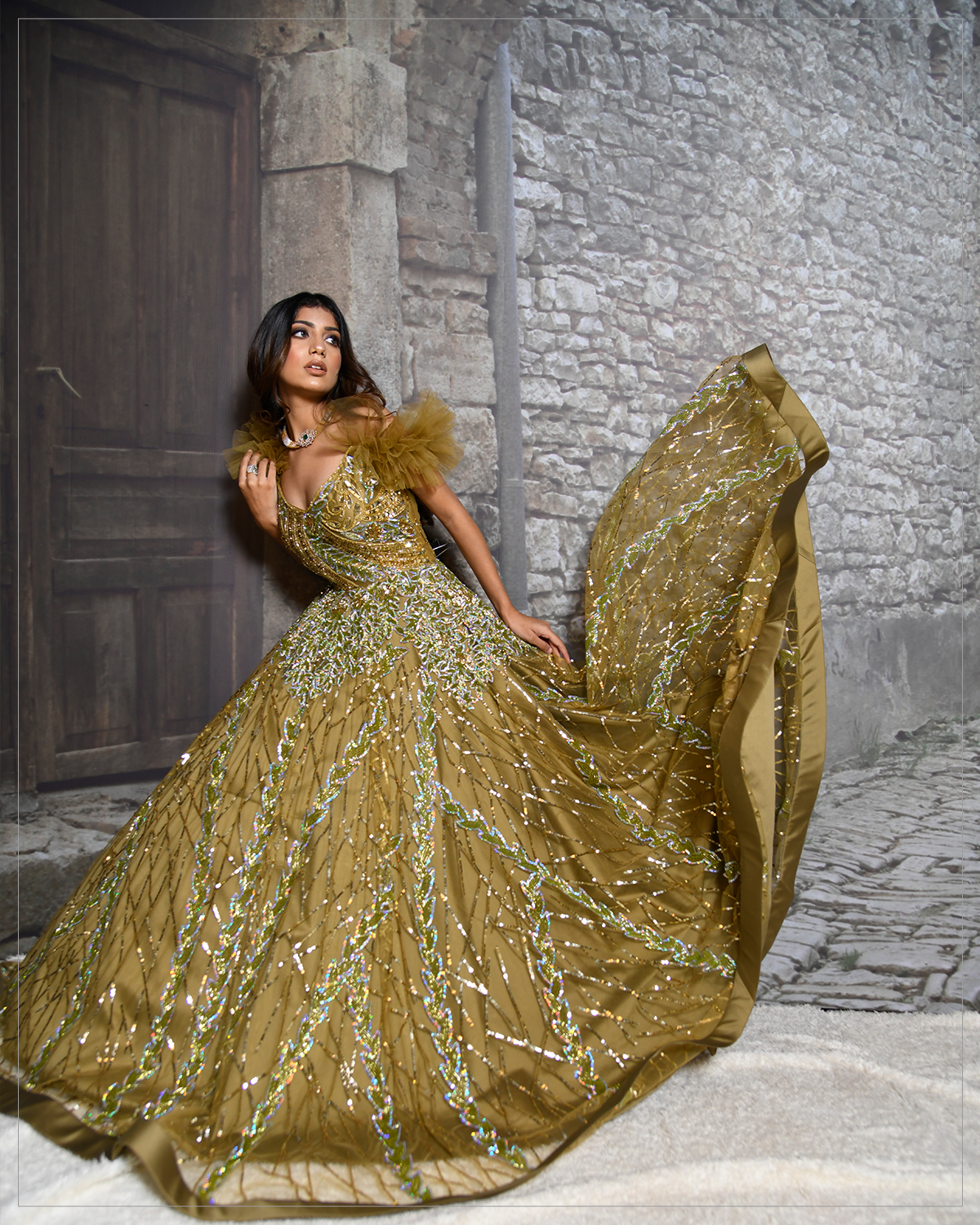 Angelica-Mehandi Green Gown - Image 2