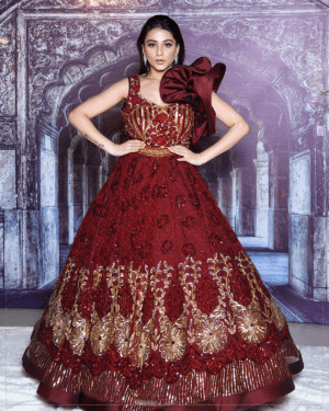 Rosette-Maroon Gold Gown