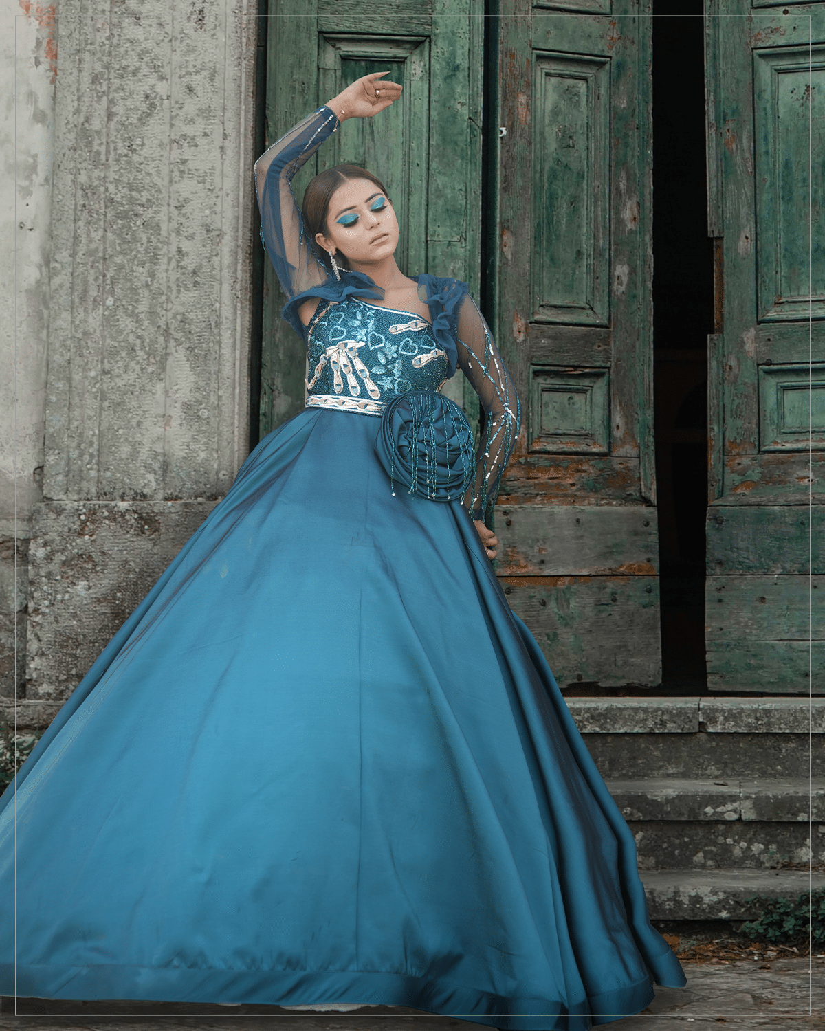 Noor-Teal Blue Gown