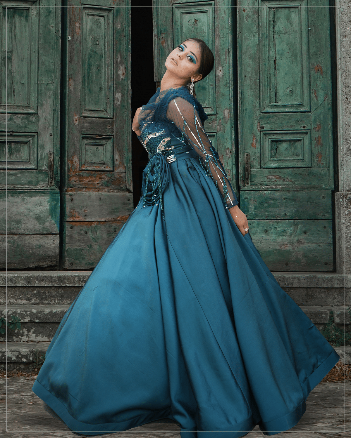 Noor-Teal Blue Gown - Image 3