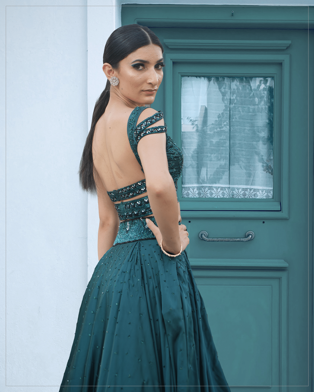 Kimaya-Bottle Green Skirt Set - Image 2