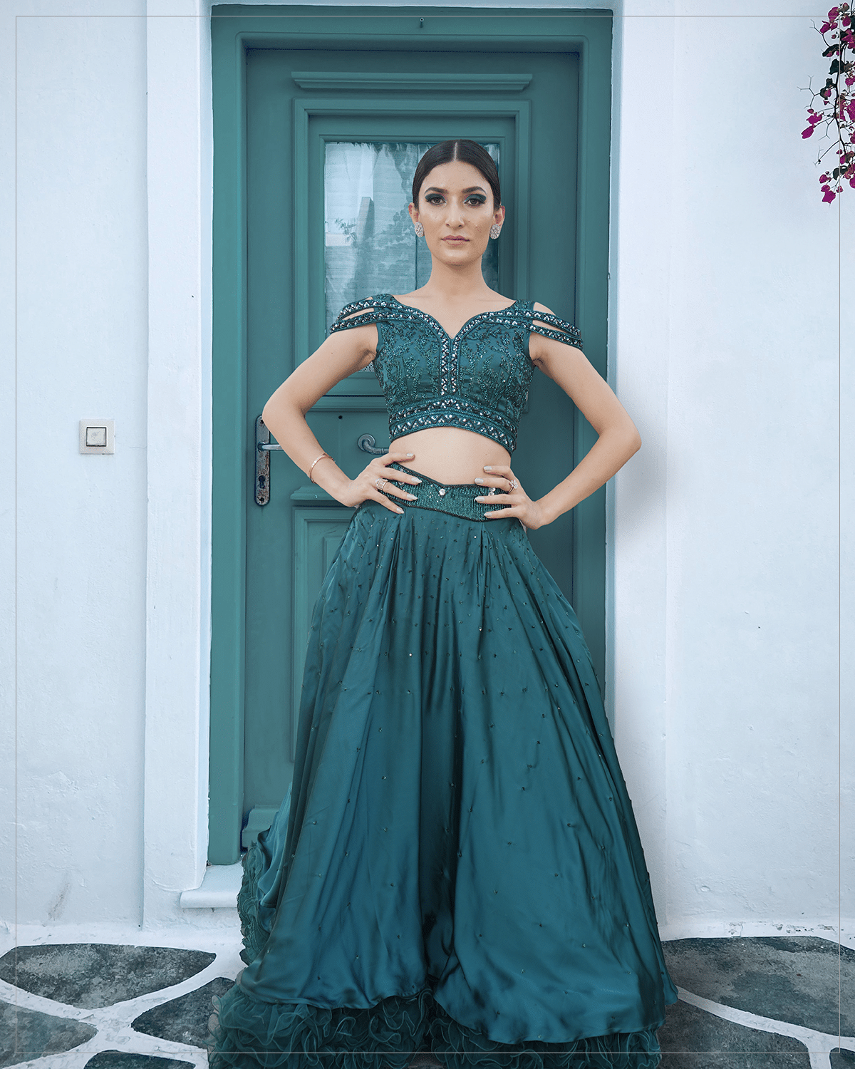 Kimaya-Bottle Green Skirt Set