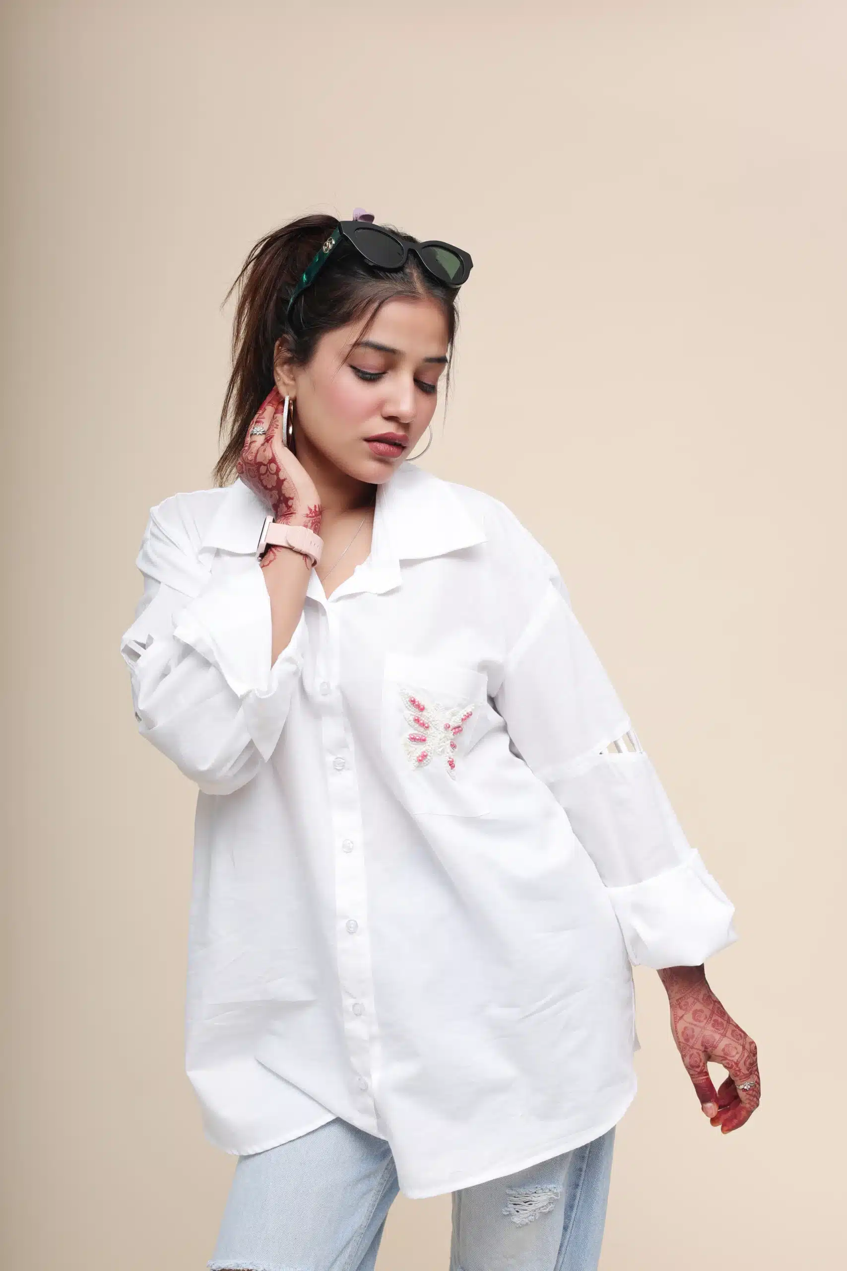 White Butterfly Emb. Shirt