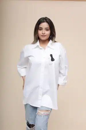 White Chess Motif Emb. Shirt