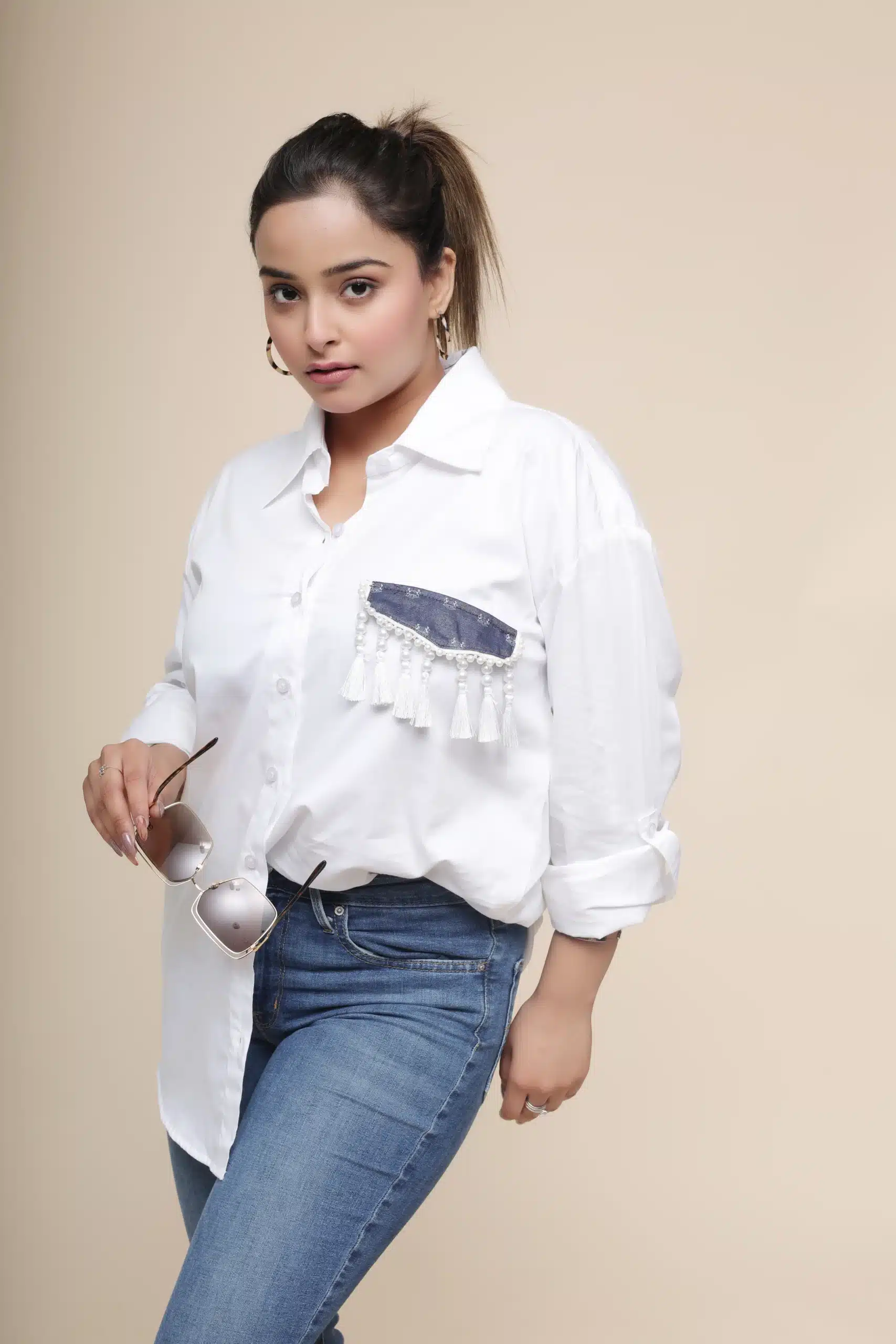 White DenimPatch Shirt