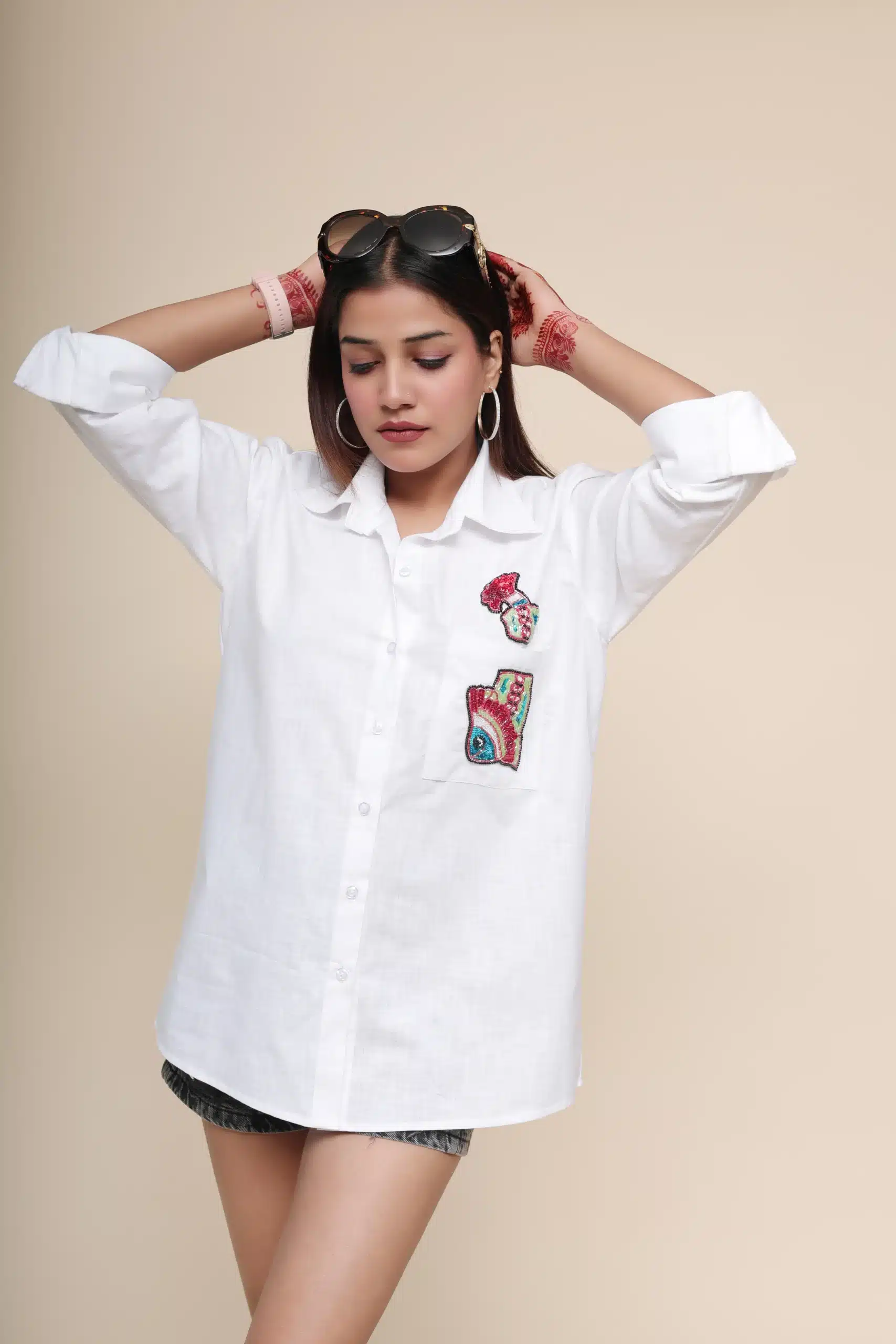 White Abstract Emb. Patch Shirt