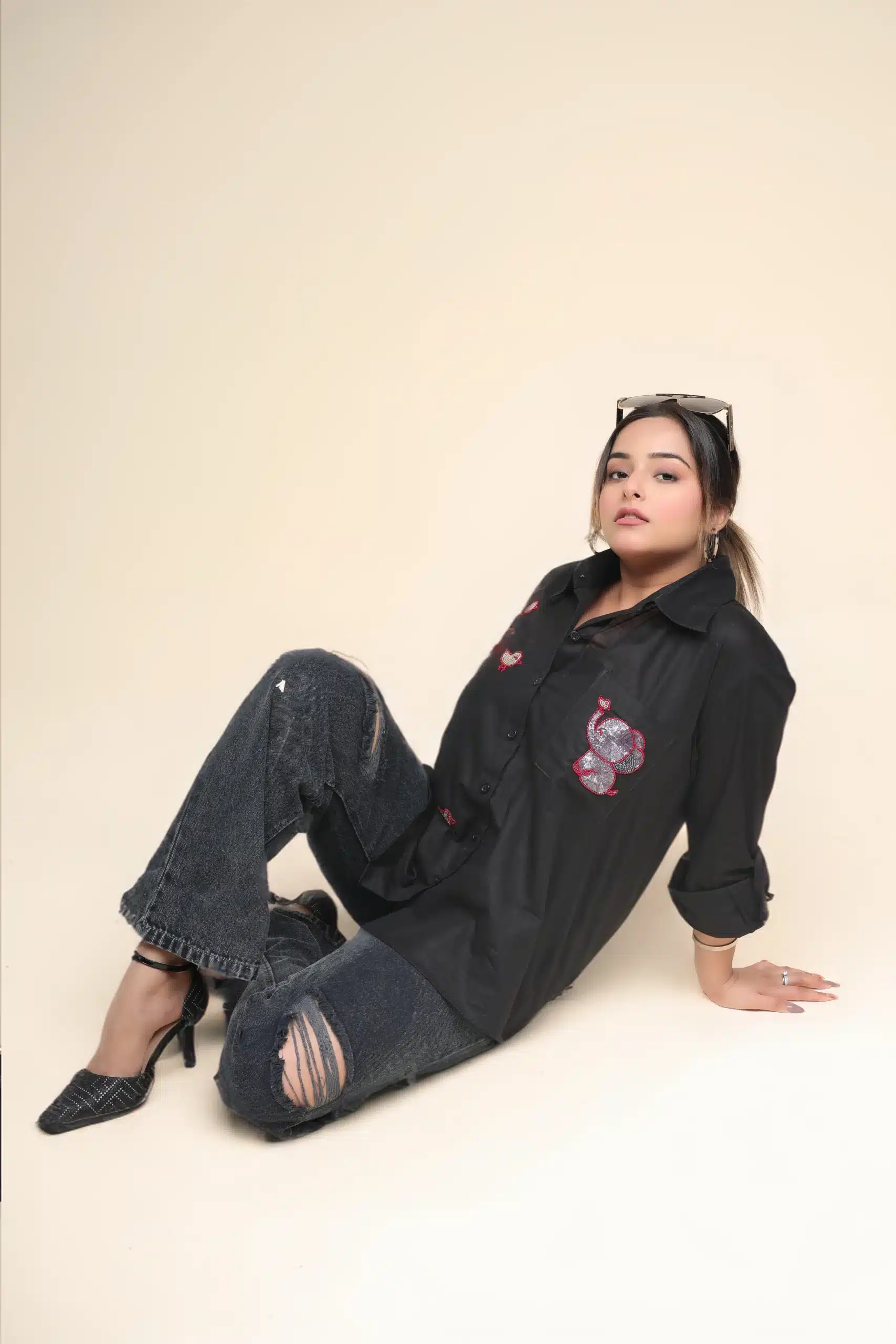 Black Pocket Emb. Shirt