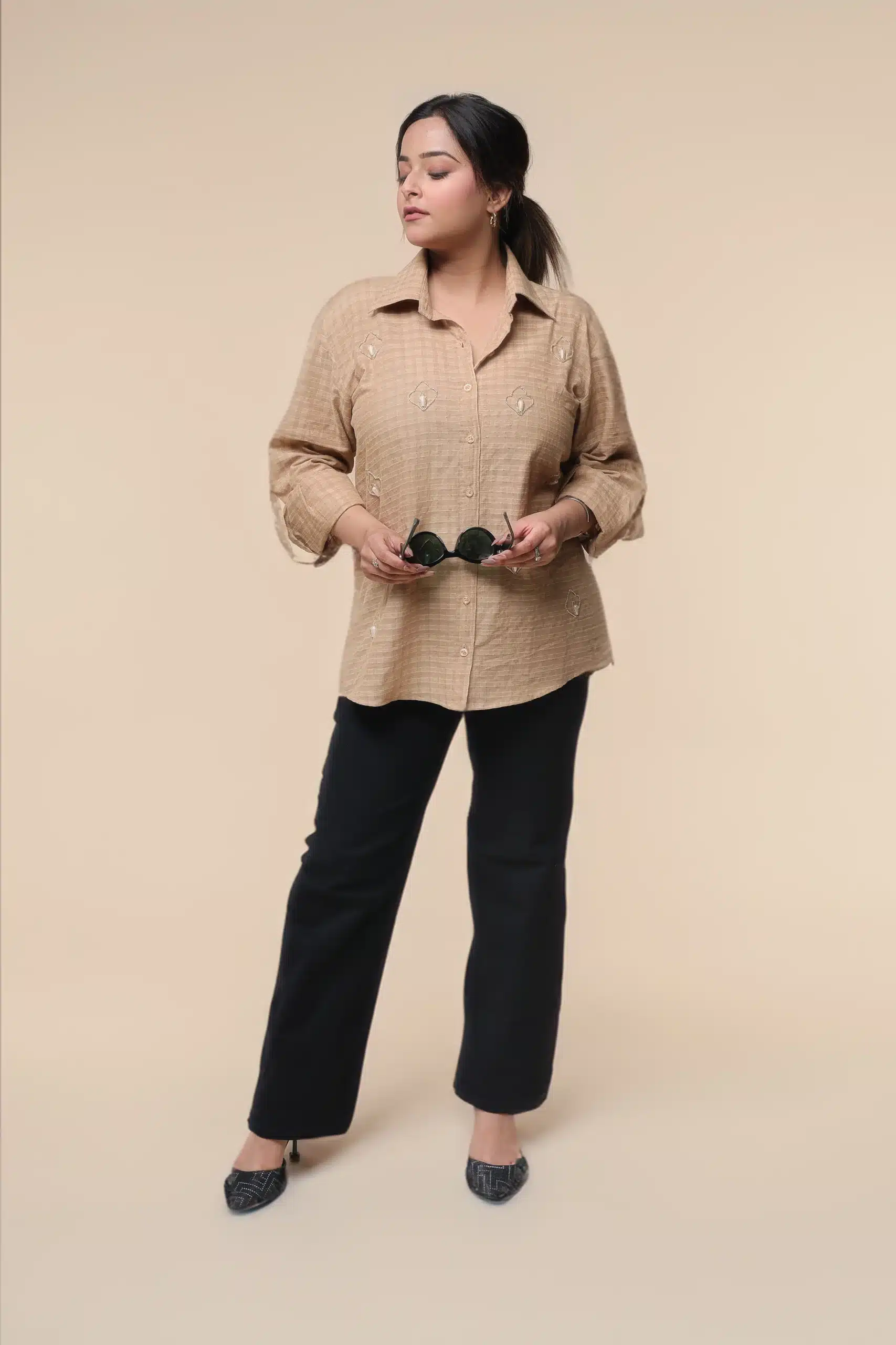 Beige Emb. Shirt - Image 4