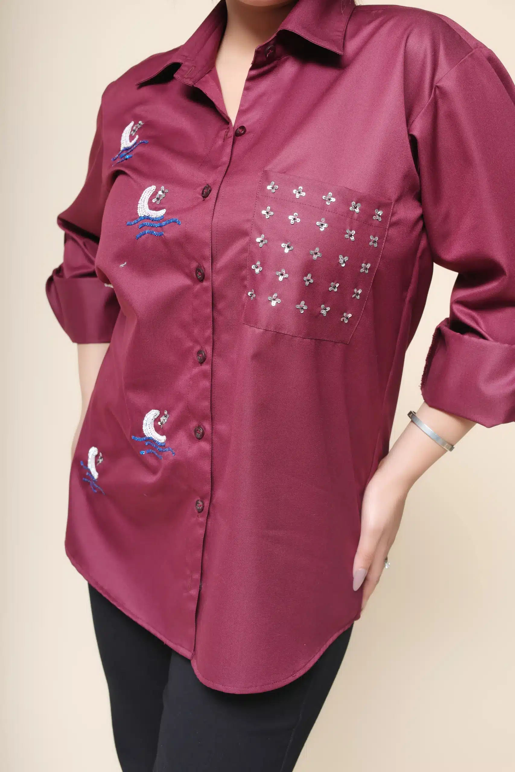 Maroon Emb. Shirt - Image 3