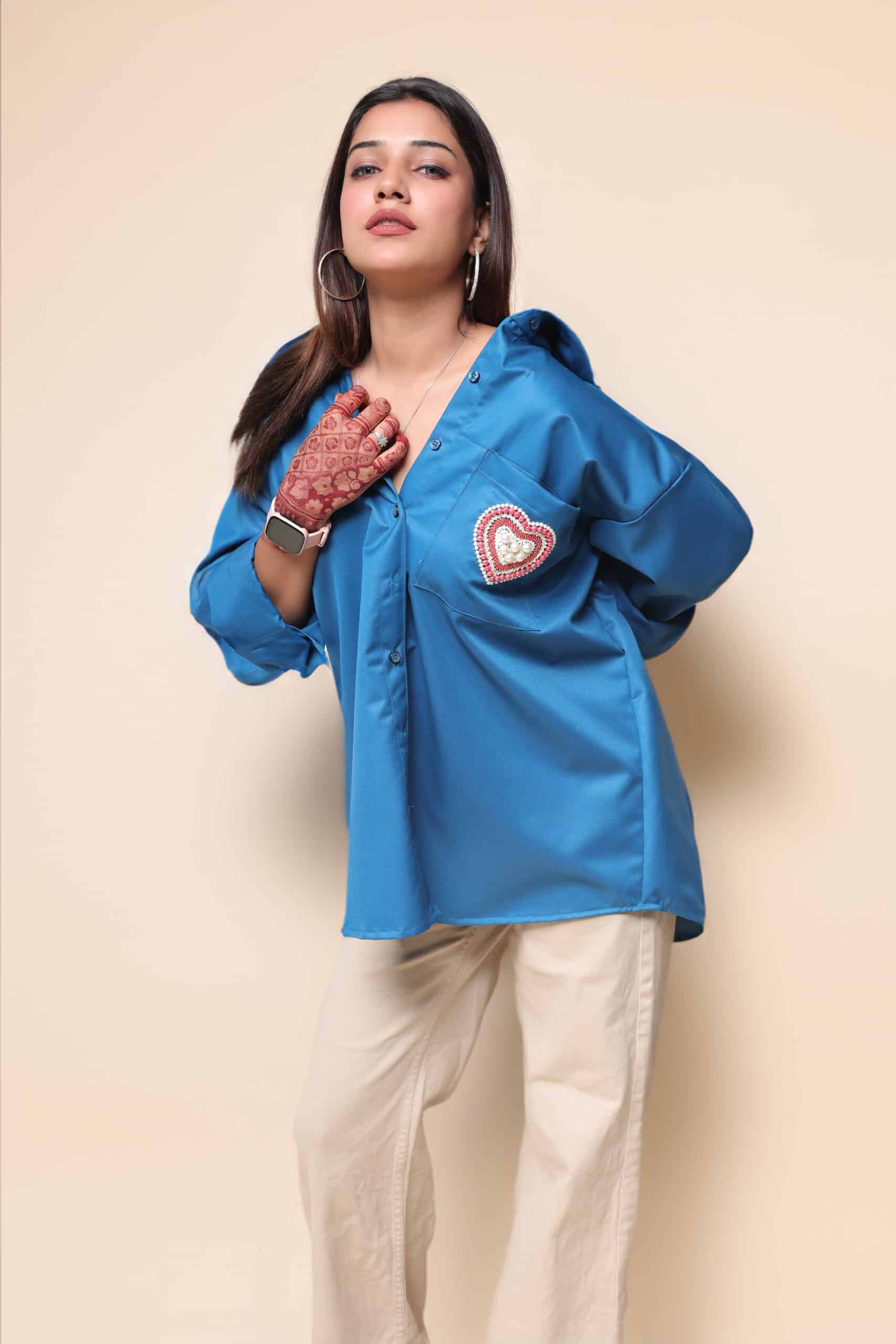 Sapphire Blue Emb. Shirt - Image 4