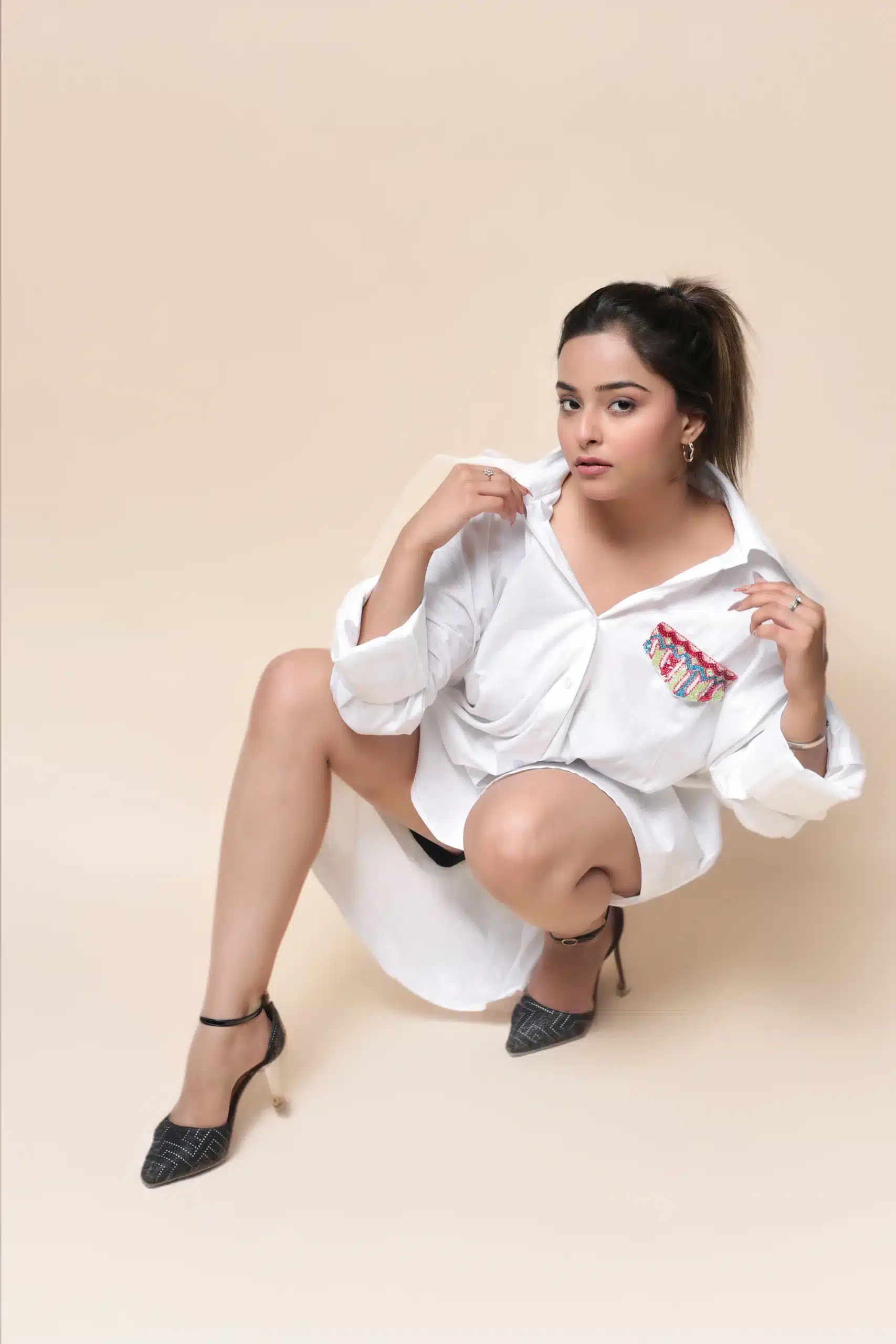 White Shirt With Front & Back Emb.