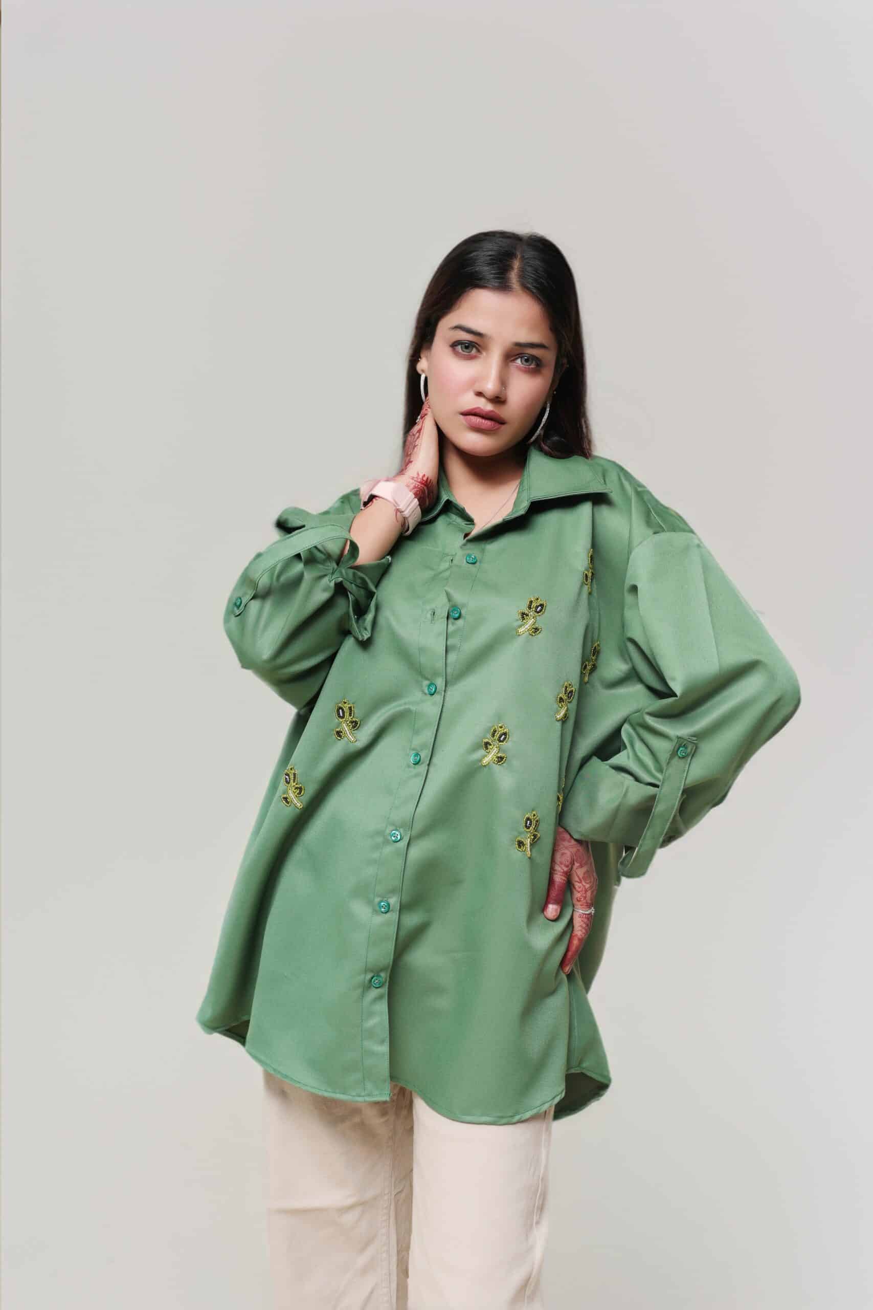 Deep Olive Emb. Shirt